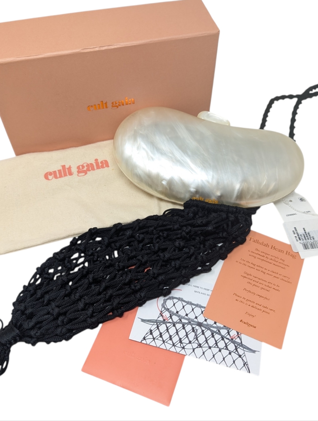 Nwt Cult Gaia Tallulah Pearl Clutch With Black Macram Bag